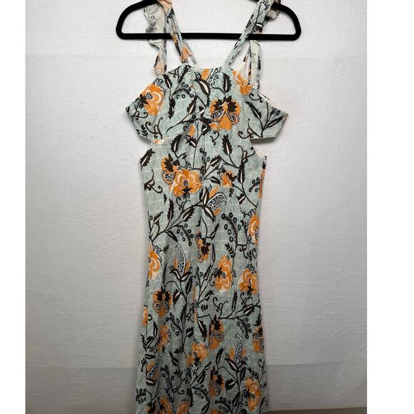 Antropologie Linen Blend Floral Halter Dress, Size 14 - Picture 3 of 8
